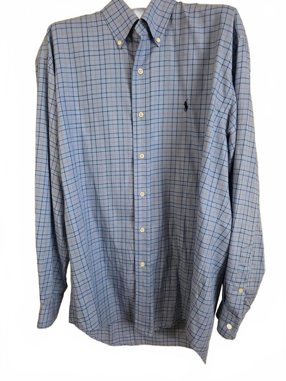 Polo Ralph Lauren Shirt Mens M Blue Grid Button Down Long Sleeve 100% Cotton